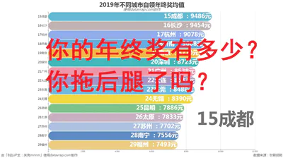 2019年不同城市白领年终奖均值-数据可视化