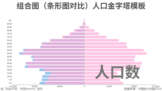 组合图（条形图对比）人口金字塔模板