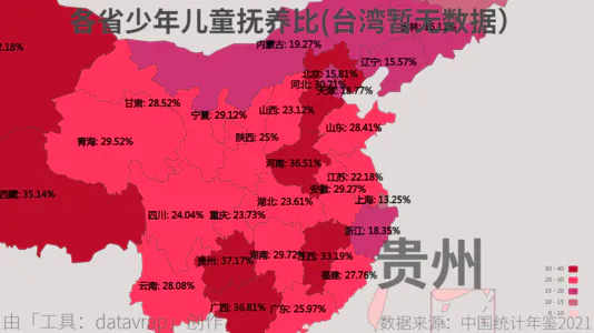 各省少年儿童抚养比(台湾暂无数据）