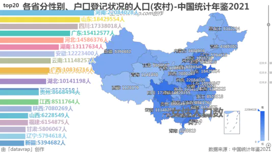 各省分性别、户口登记状况的人口(农村)-中国统计年鉴2021