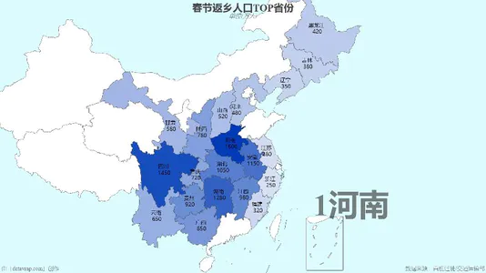 春节返乡人口TOP省份