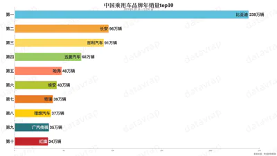 中国乘用车品牌年销量top10